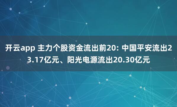 开云app 主力个股资金流出前20: 中国平安流出23.17亿元、阳光电源流出20.30亿元