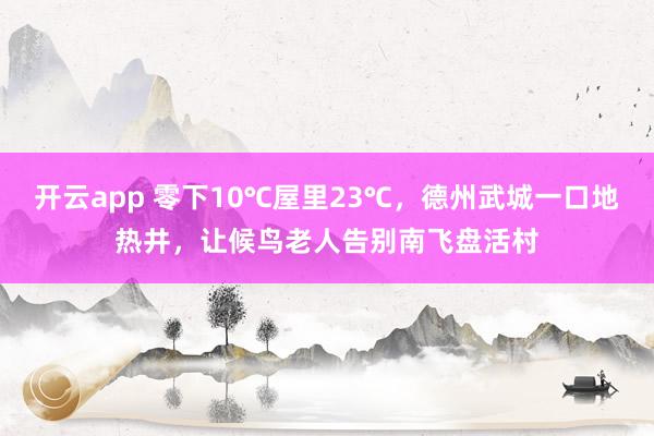 开云app 零下10℃屋里23℃,德州武城一口地热井,让候鸟老人告别南飞盘活村