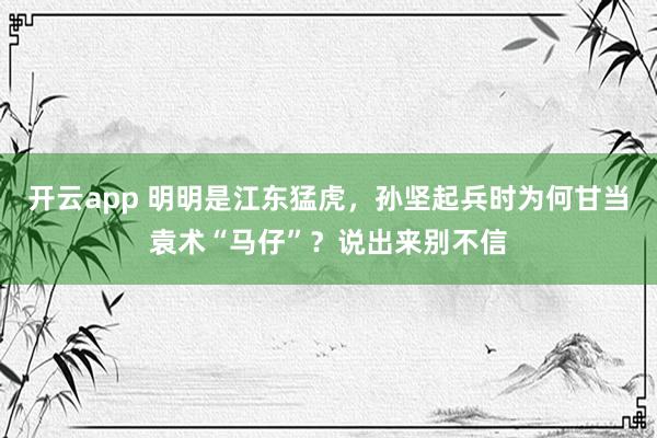 开云app 明明是江东猛虎,孙坚起兵时为何甘当袁术“马仔”?说出来别不信