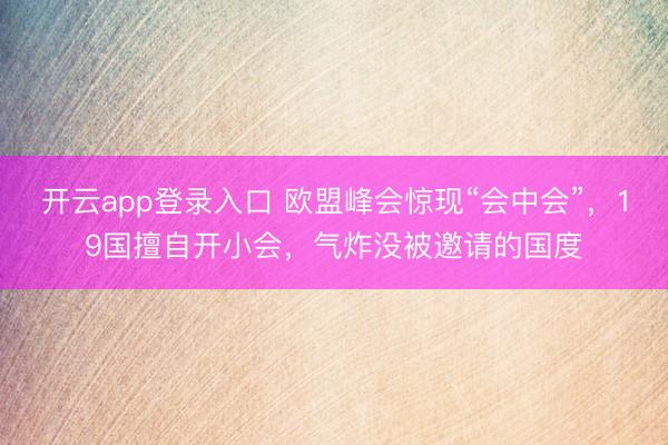 开云app登录入口 欧盟峰会惊现“会中会”,19国擅自开小会,气炸没被邀请的国度