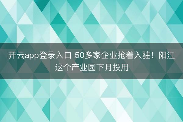 开云app登录入口 50多家企业抢着入驻！阳江这个产业园下月投用